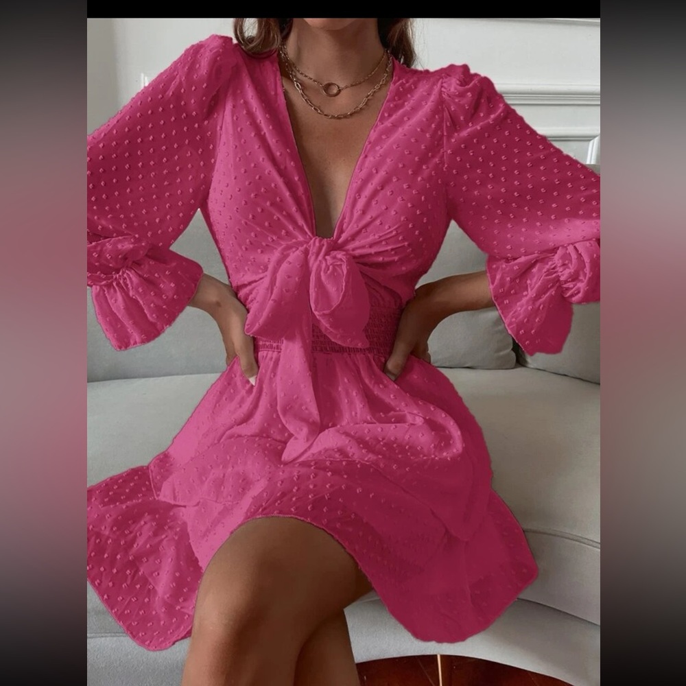 Shein Hot Pink Long Sleeve Dress - Picture 4 of 10